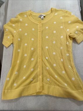 Christopher & Banks Yellow Polka Dot Button-Up Cardigan